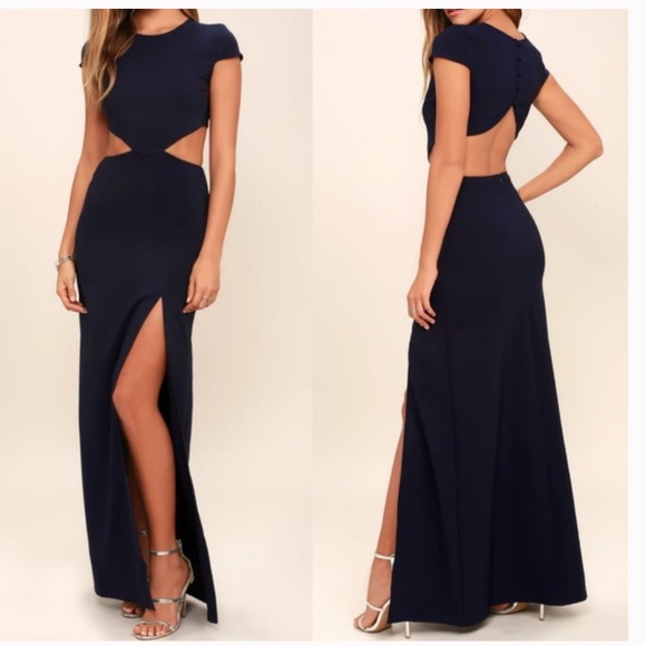 navy backless maxi dress